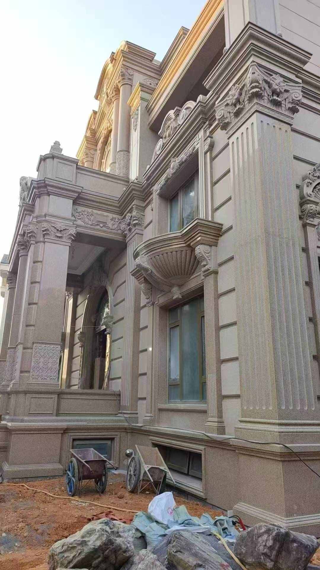 宁夏 黄金麻花岗岩光面别墅外墙干挂施工完成