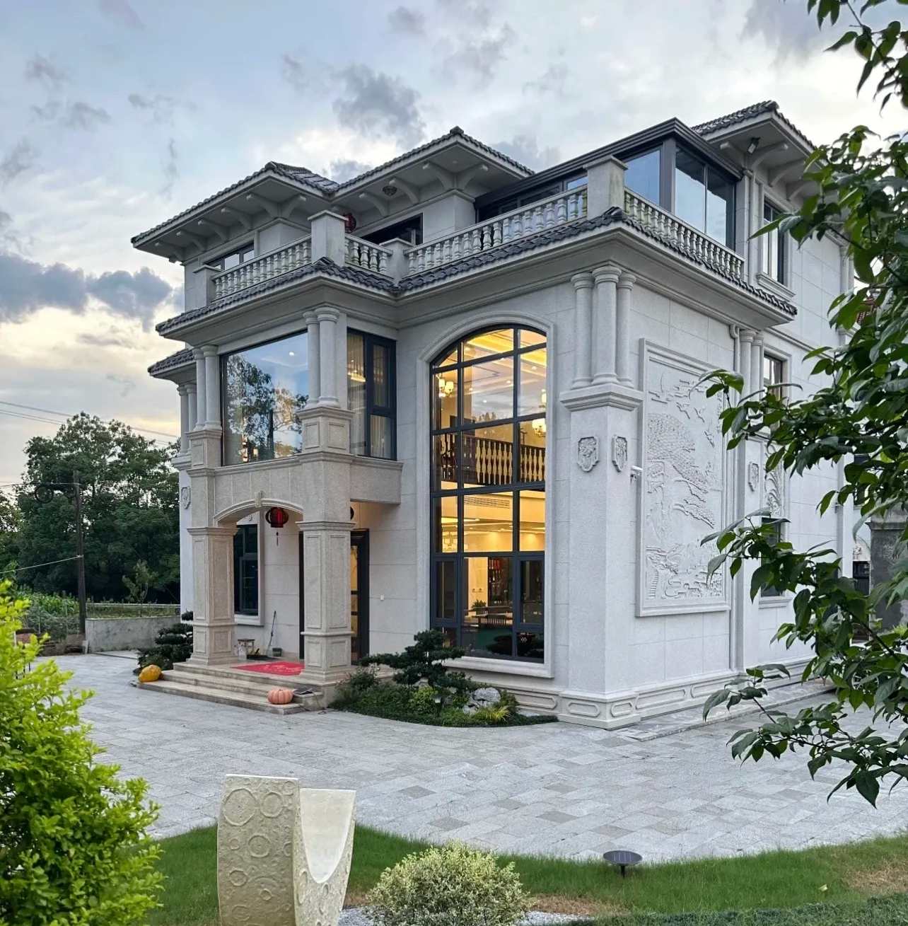 宁夏 白麻花岗岩私人别墅干挂石材豪华定制