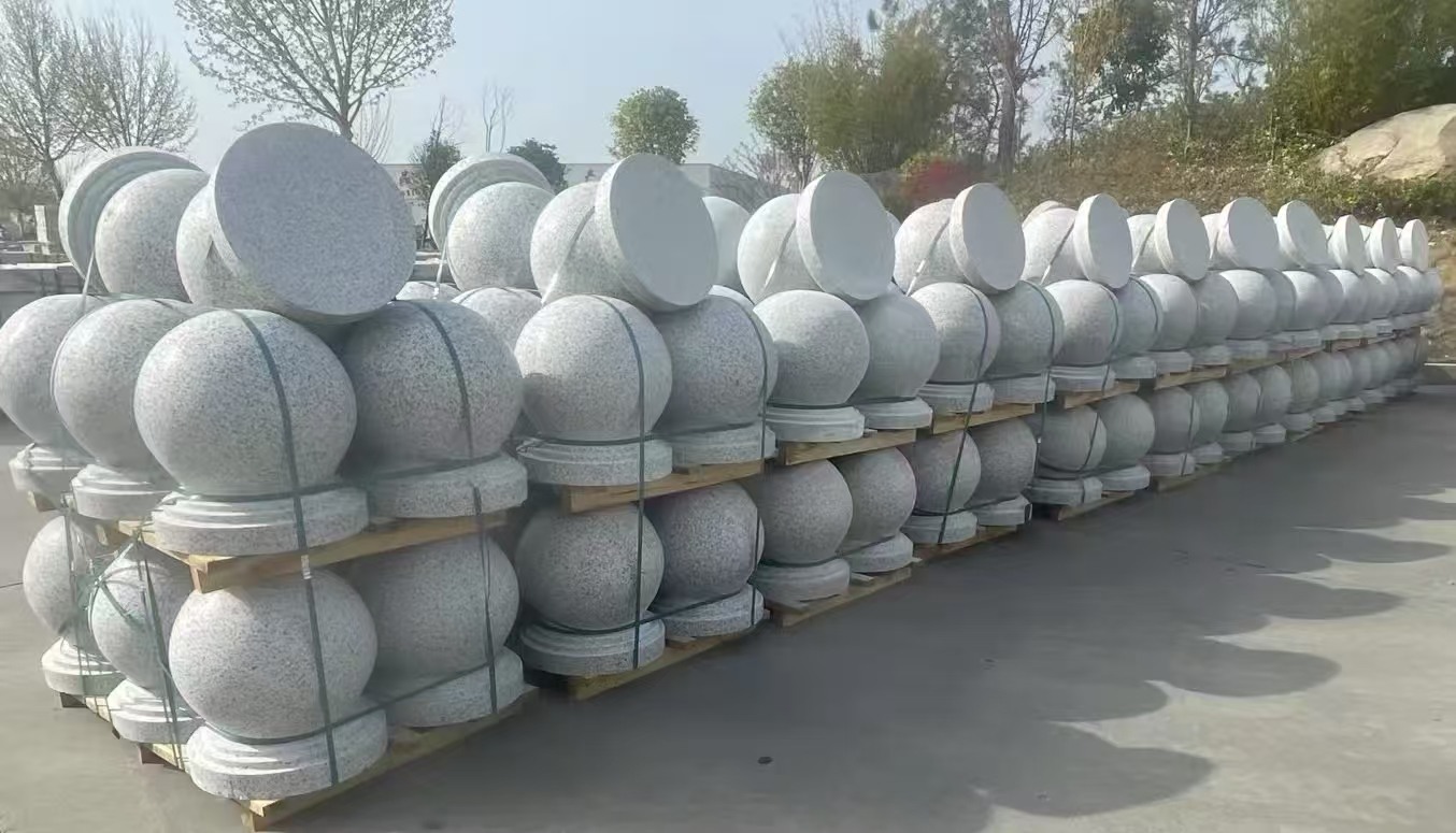 宁夏 白麻花岗岩石材圆球，石球，挡车球，隔离球，景观石球，风水球等