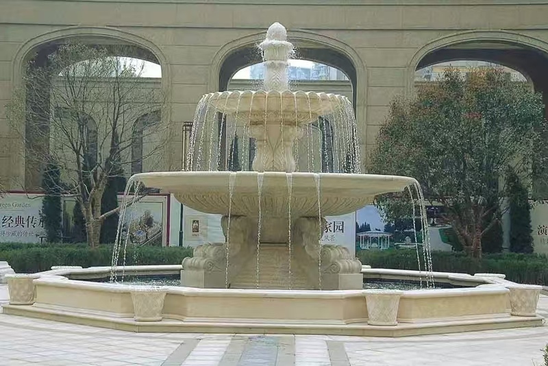 宁夏 黄金麻花岗岩异型加工——户外庭院石雕流水喷泉