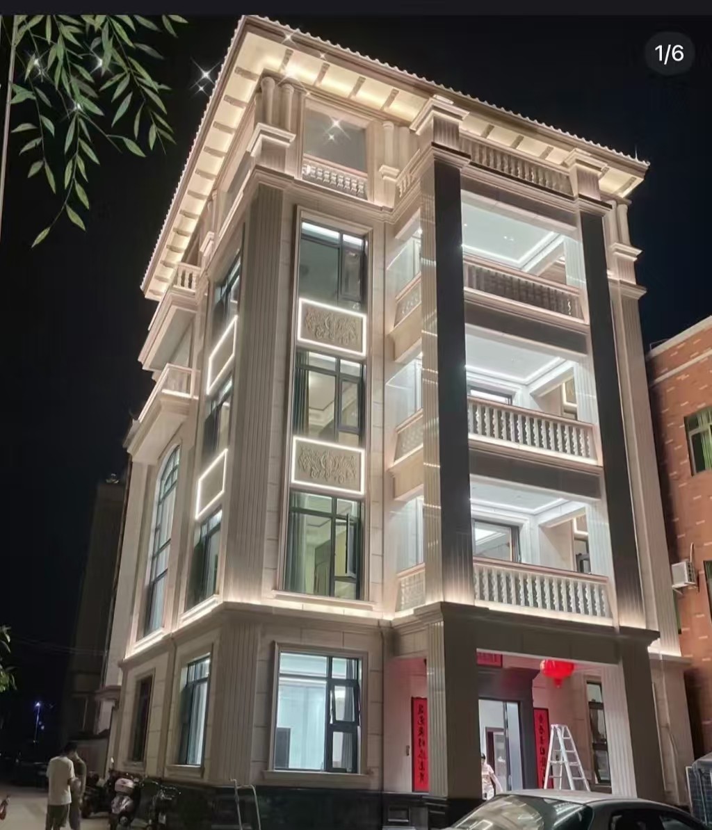 宁夏 芝麻白花岗岩别墅外墙夜间效果