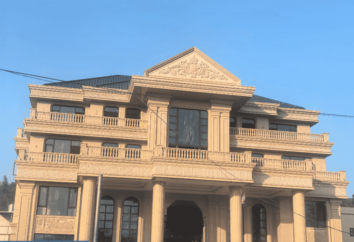 宁夏黄金麻别墅外墙干挂石材效果示例